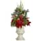2ft. Poinsettia, Grass & Succulent Arrangement in White Urn